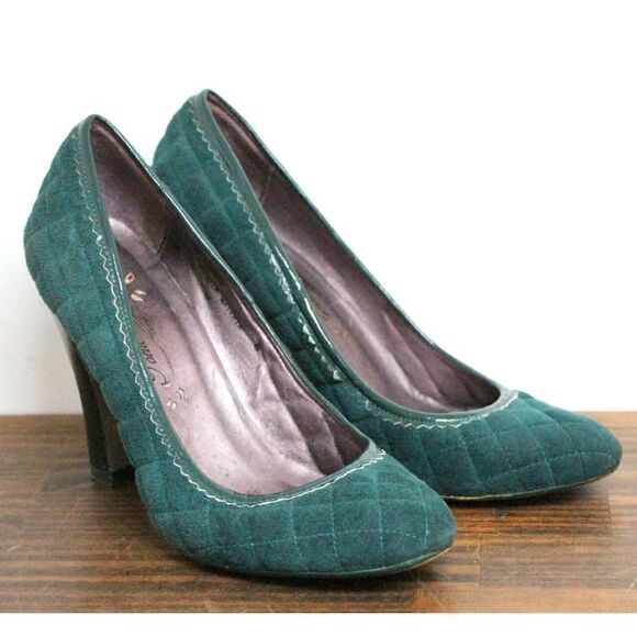 POETIC LICENCE QUILTED TEAL GREEN GENUINE LEATHER SUEDE HIGH HEEL PUMP SHOES 6M - Picture 4 of 13